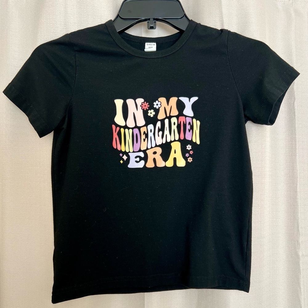 SHEIN Kids Black “In My Kindergarten Era” Graphic Tee – Size 7Y - Picture 1 of 4